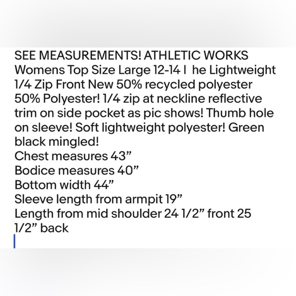 ATHLETIC WORKS Womens Top Size Large 12-14 Lightweight 1/4 Zip Front New - Picture 10 of 10